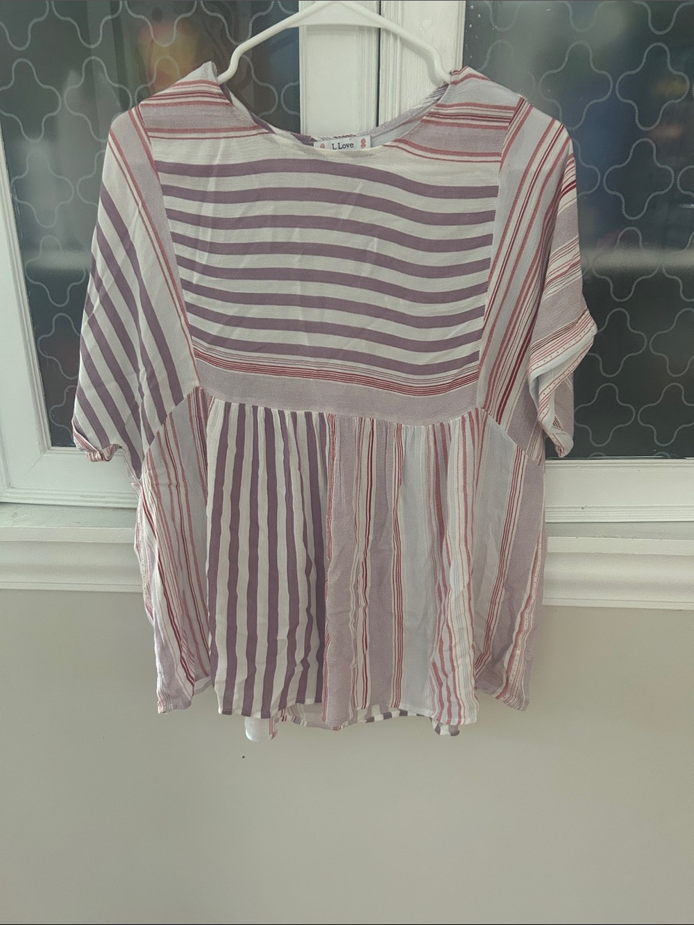 Love Striped Short-Sleeve Tunic in Lavender & Cream